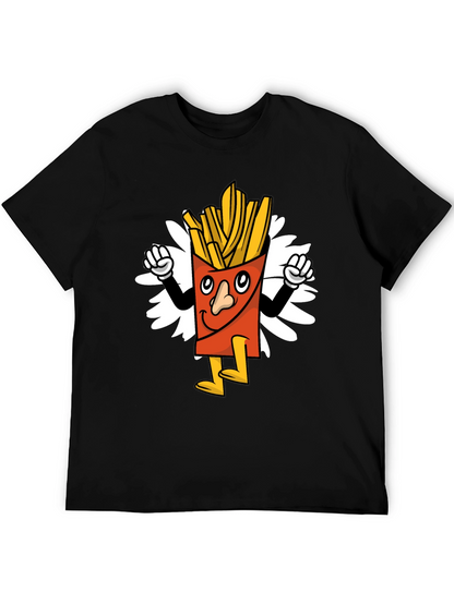 Cartoon Fries Graphic Tee - Black Casual T-Shirt