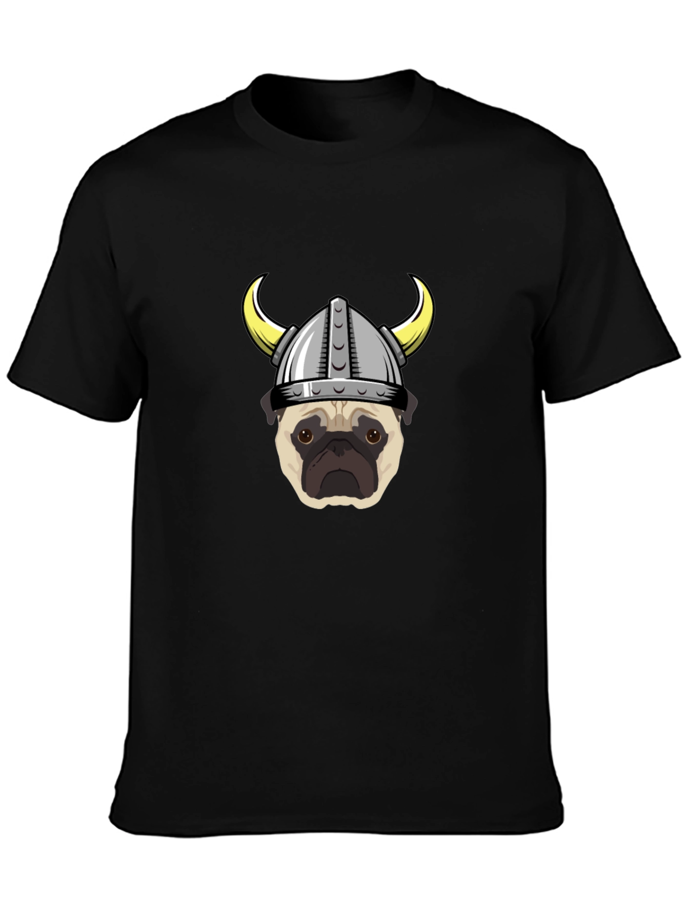 Viking Pug Graphic Tee - Black Cotton T-Shirt