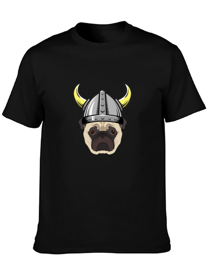 Viking Pug Graphic Tee - Black Cotton T-Shirt