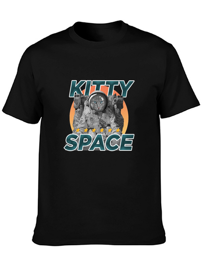 Kitty Space Black T-Shirt - Astronaut Cat Design