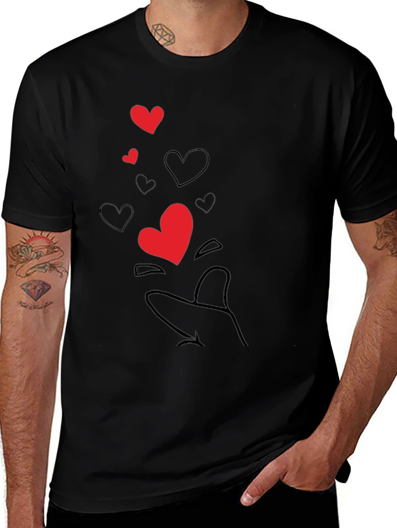 Heart Hand Gesture Black T-Shirt - Send Some Love!
