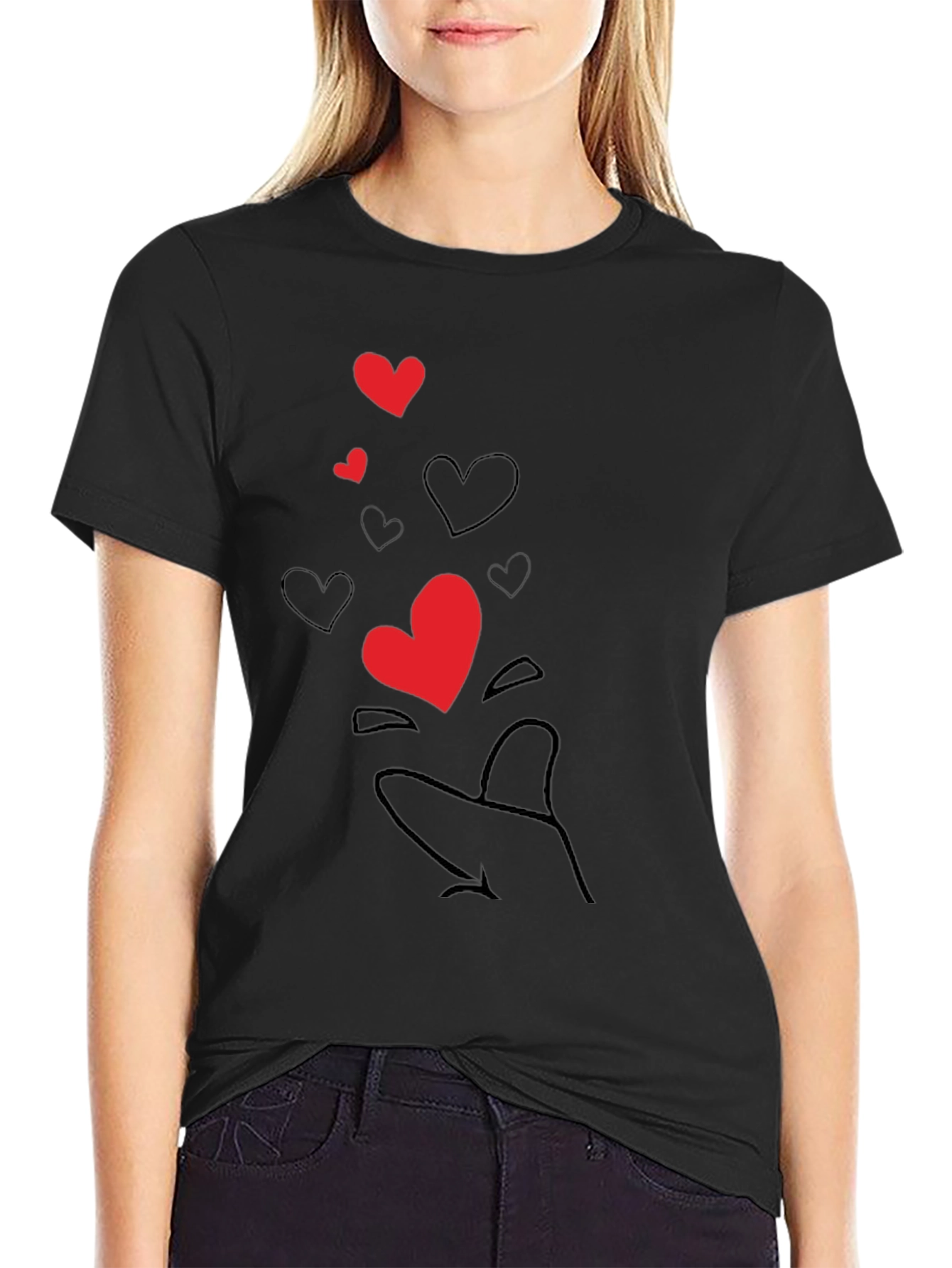 Heart Hand Gesture Black T-Shirt - Send Some Love!