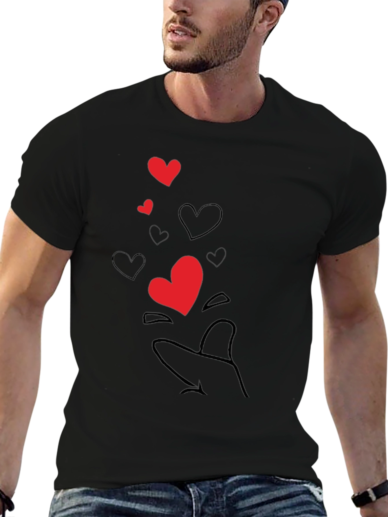 Heart Hand Gesture Black T-Shirt - Send Some Love!
