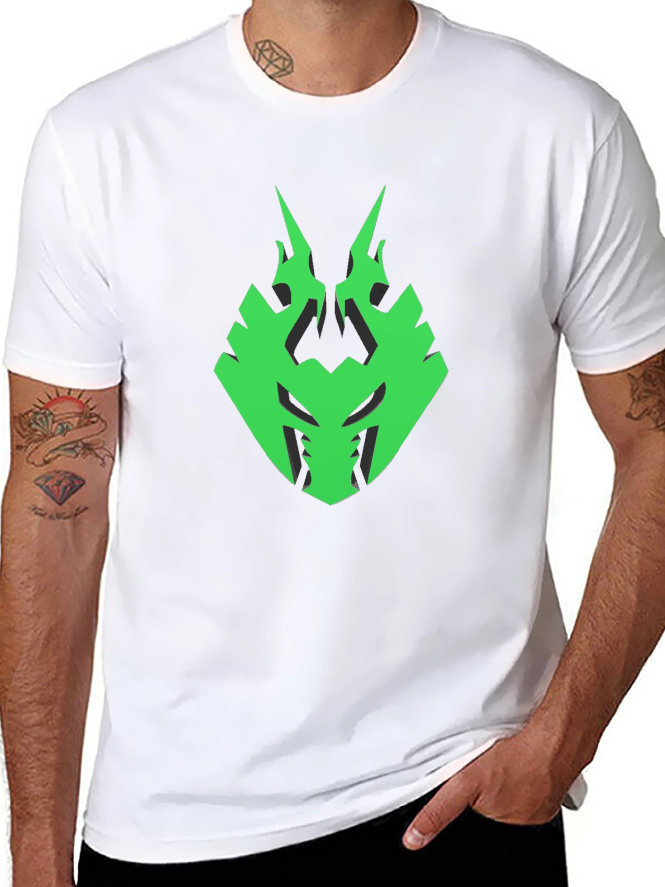 Mens Black T-Shirt with Green Emblem