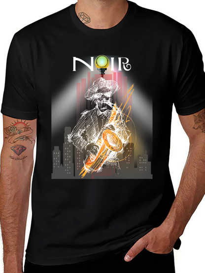 Noir Saxophone Graphic Tee - Cool Musician T-Shirt