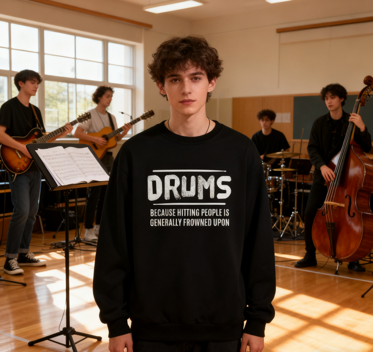 Musician Humor "Drums Because Hitting People Is Frowned Upon" Sweatshirt