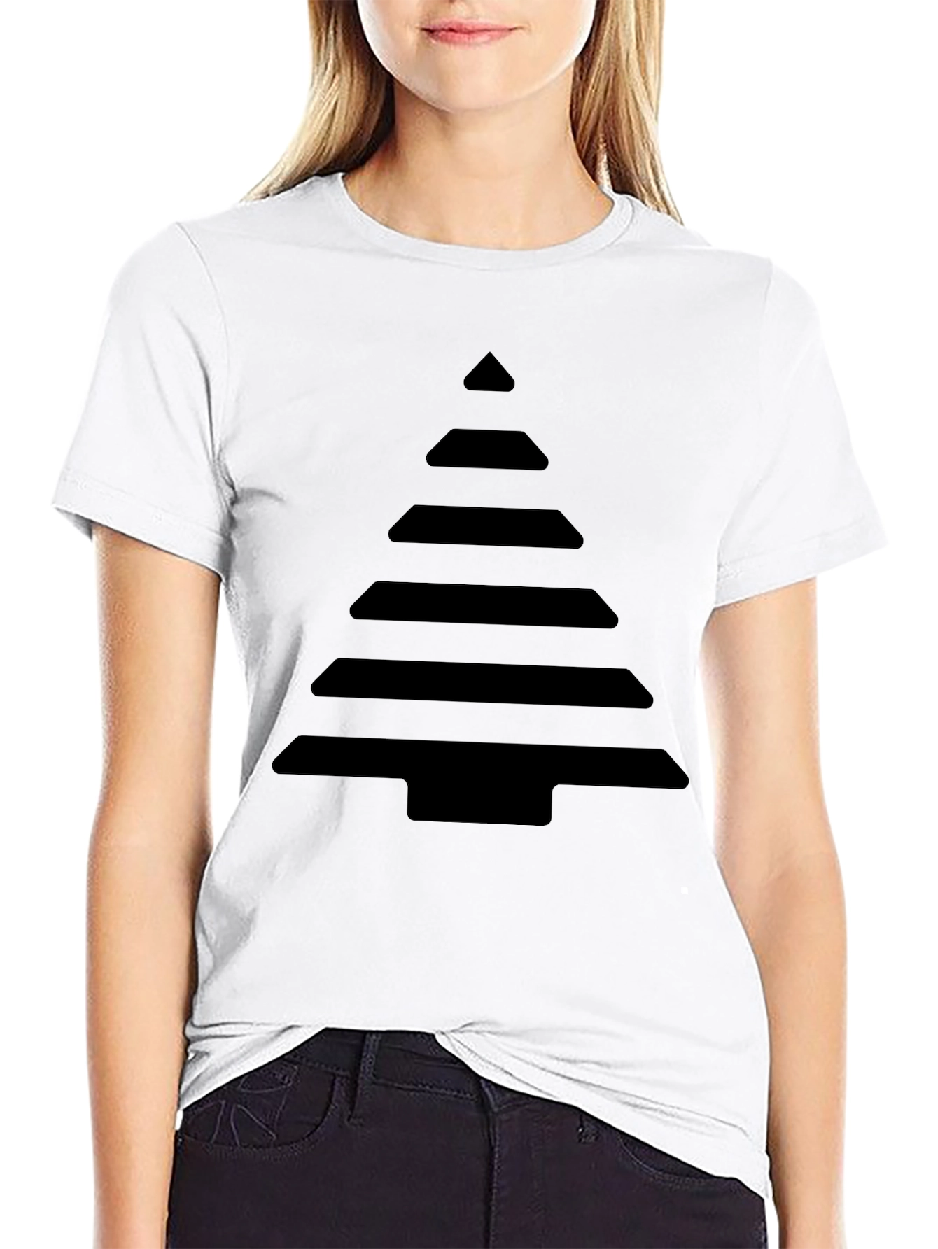 Geometric Christmas Tree Black T-Shirt