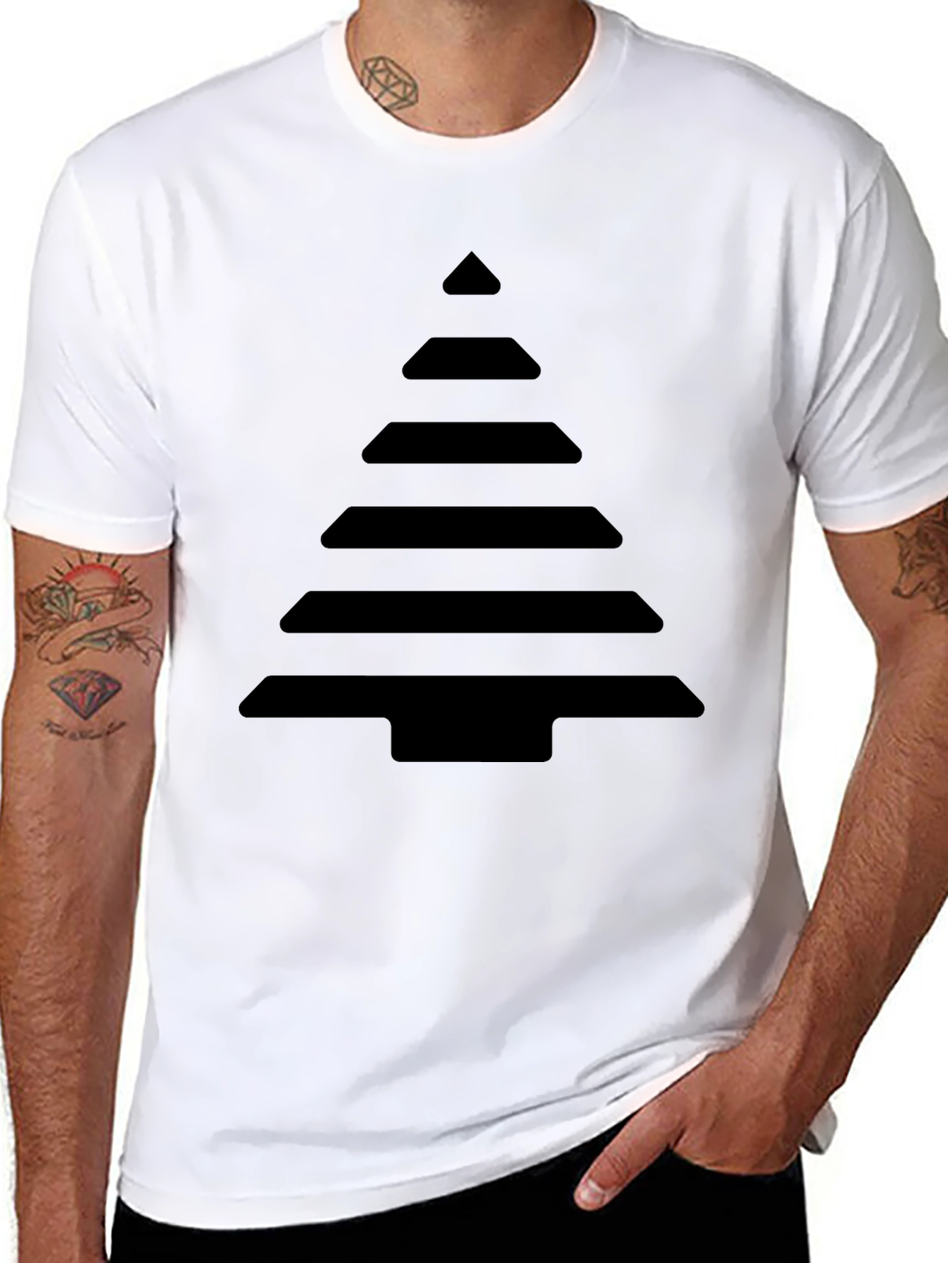 Geometric Christmas Tree Black T-Shirt