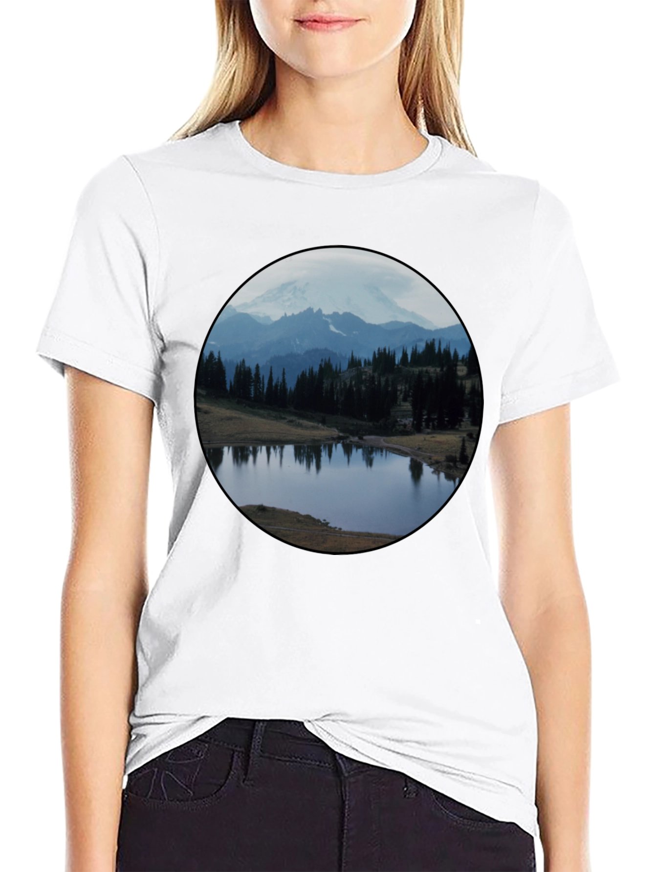 Scenic Mountain Lake Black T-Shirt