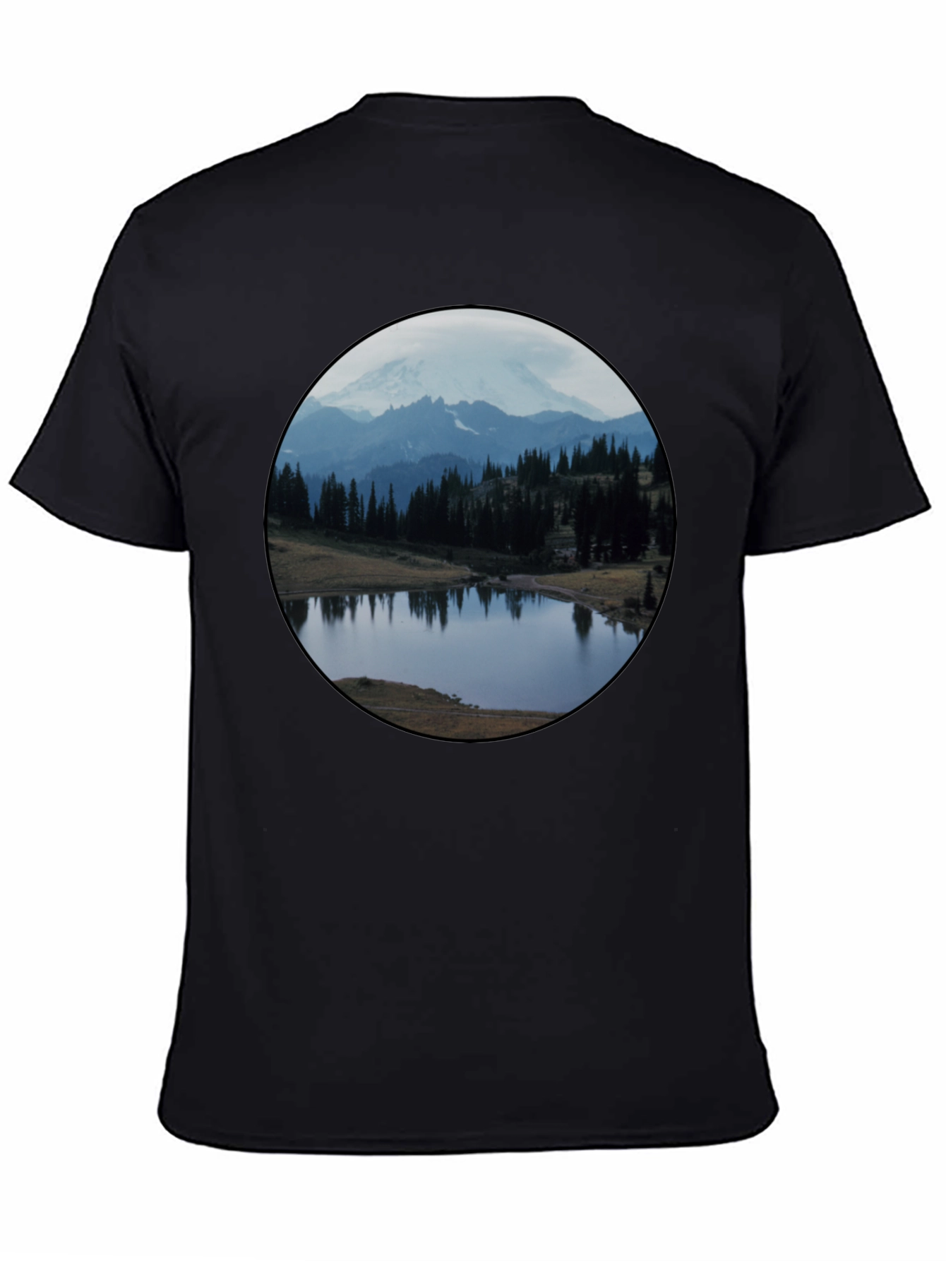 Scenic Mountain Lake Black T-Shirt