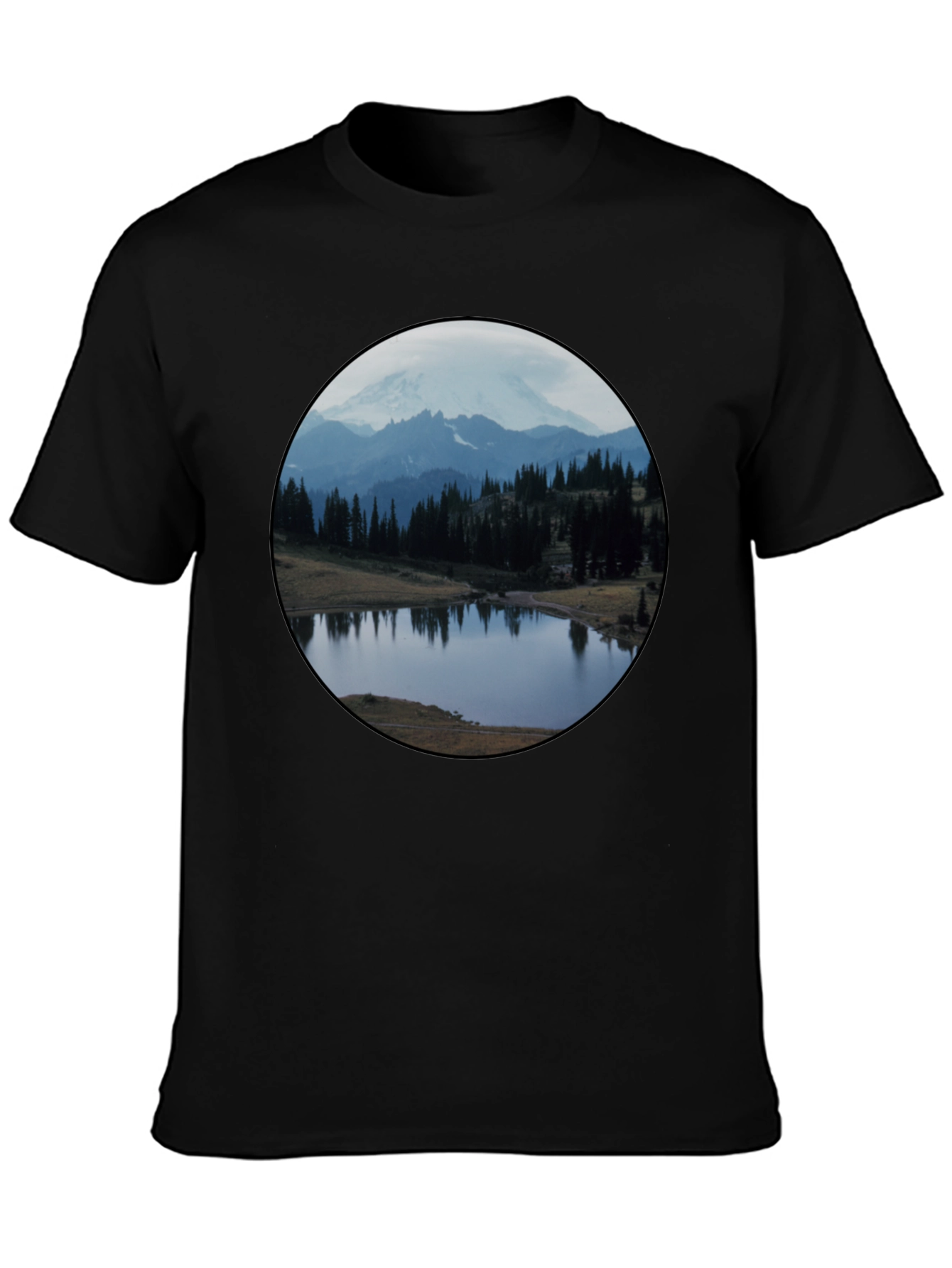 Scenic Mountain Lake Black T-Shirt