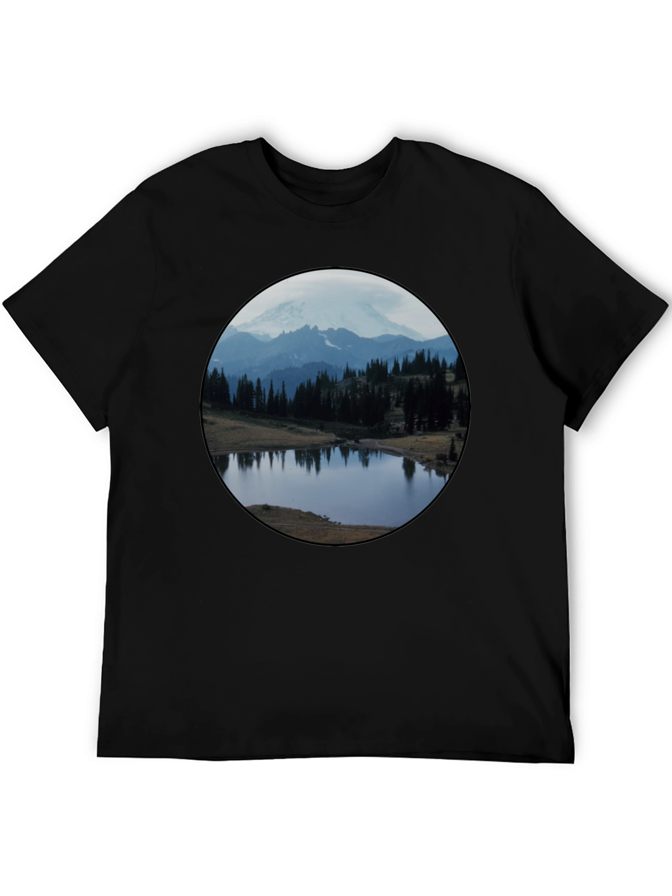 Scenic Mountain Lake Black T-Shirt