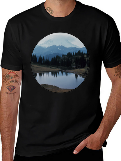 Scenic Mountain Lake Black T-Shirt