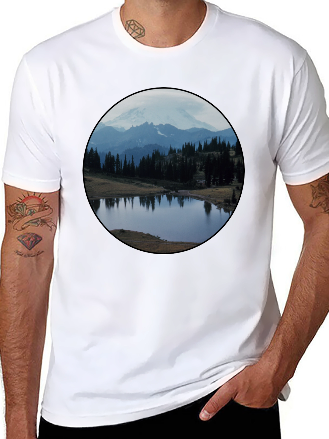 Scenic Mountain Lake Black T-Shirt