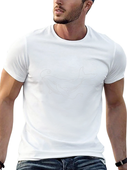 Whale Line Art Black T-Shirt