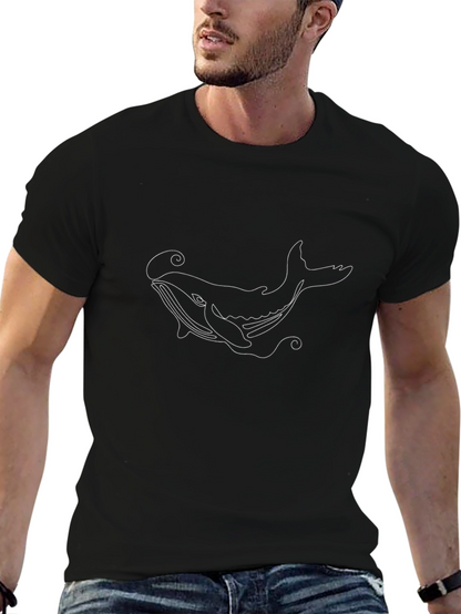 Whale Line Art Black T-Shirt