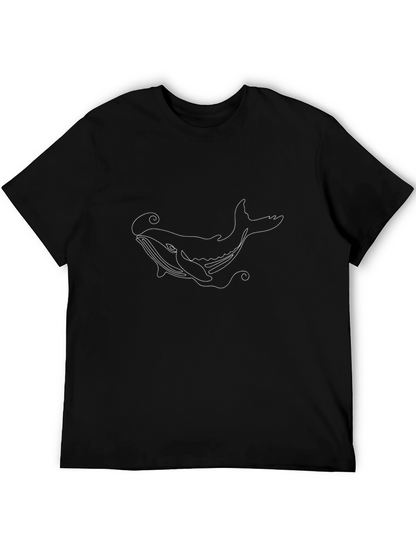 Whale Line Art Black T-Shirt