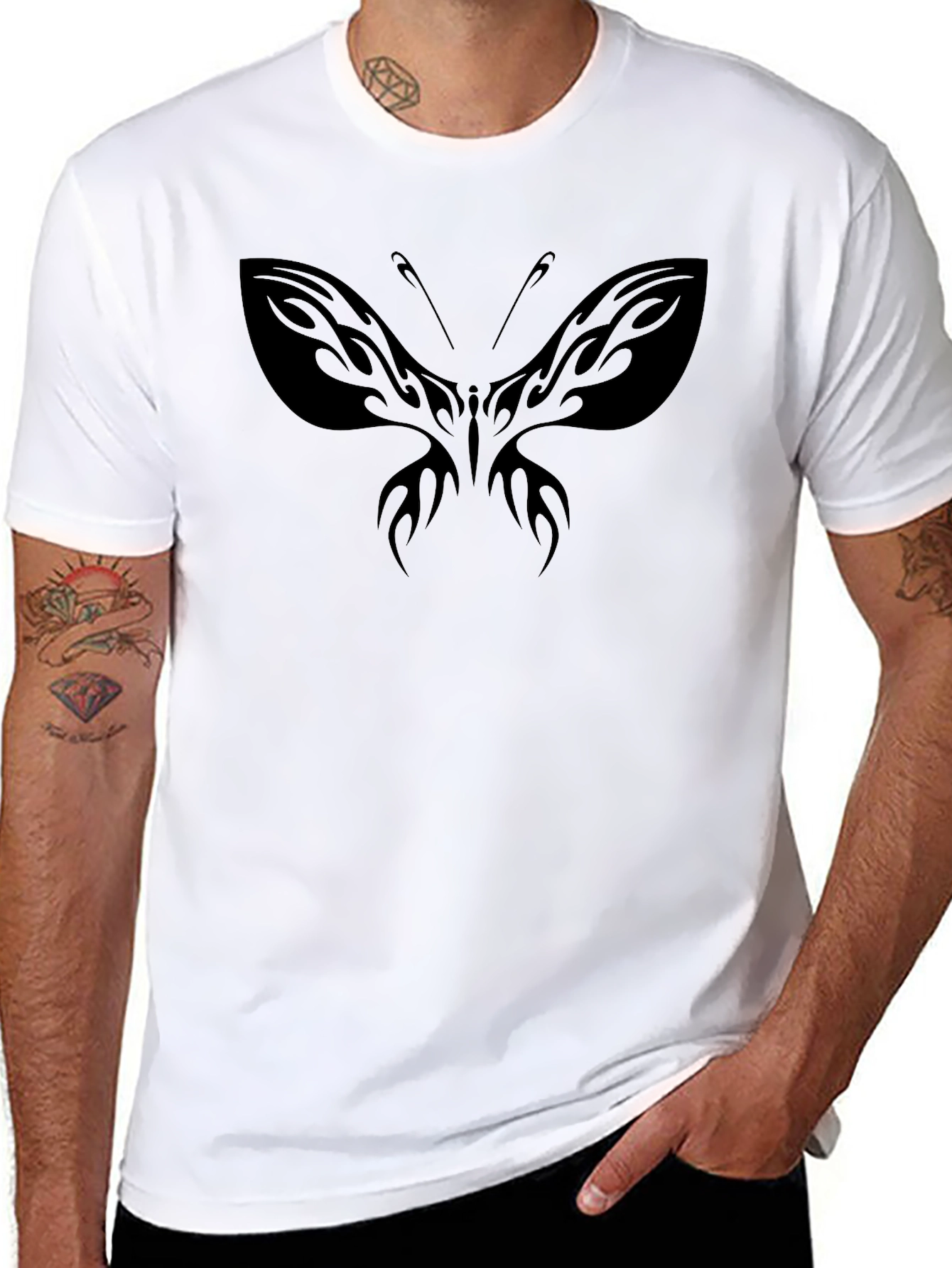 Black Butterfly Graphic Tee - Mens Casual Top