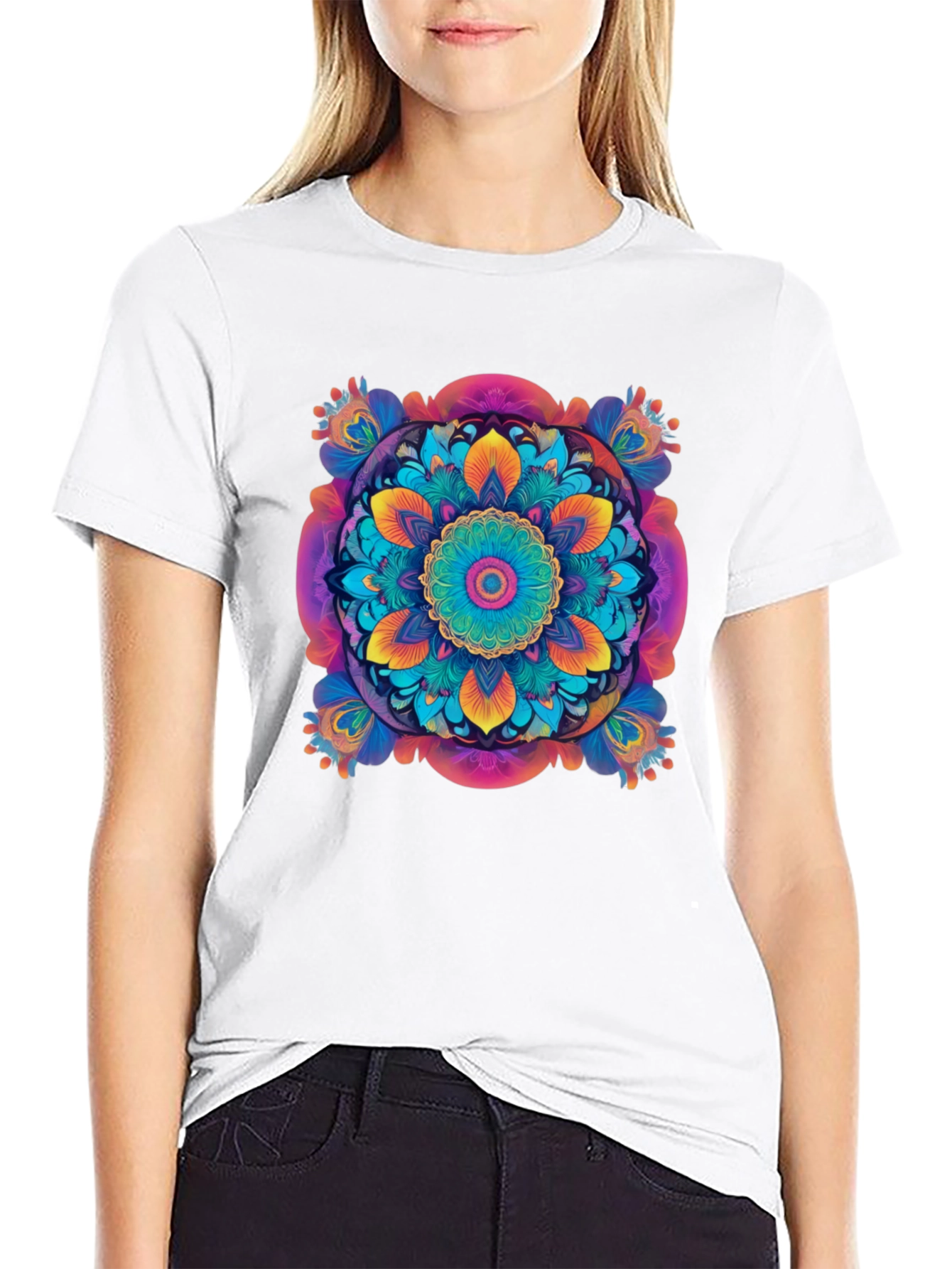Vibrant Mandala Graphic Black T-Shirt