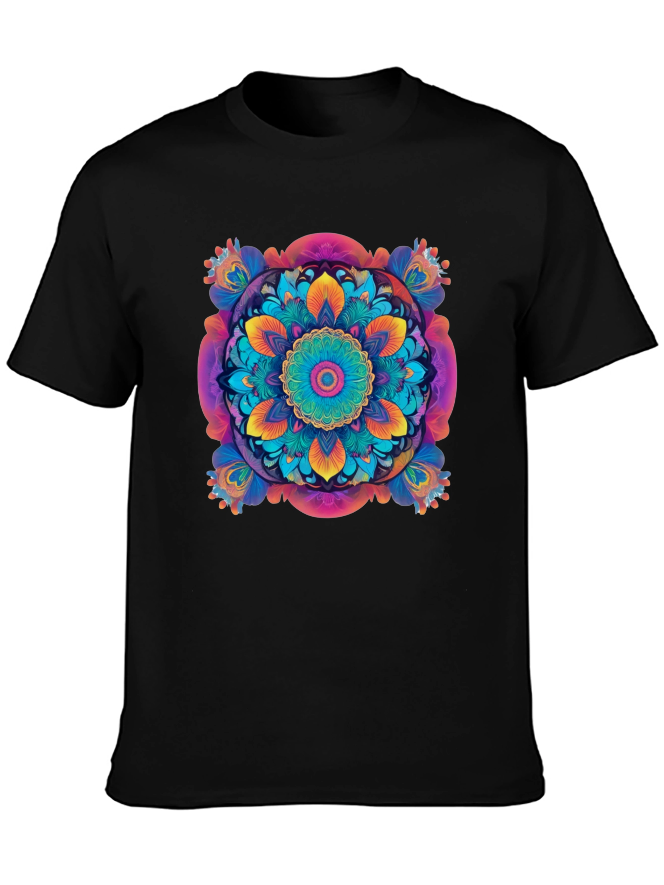 Vibrant Mandala Graphic Black T-Shirt