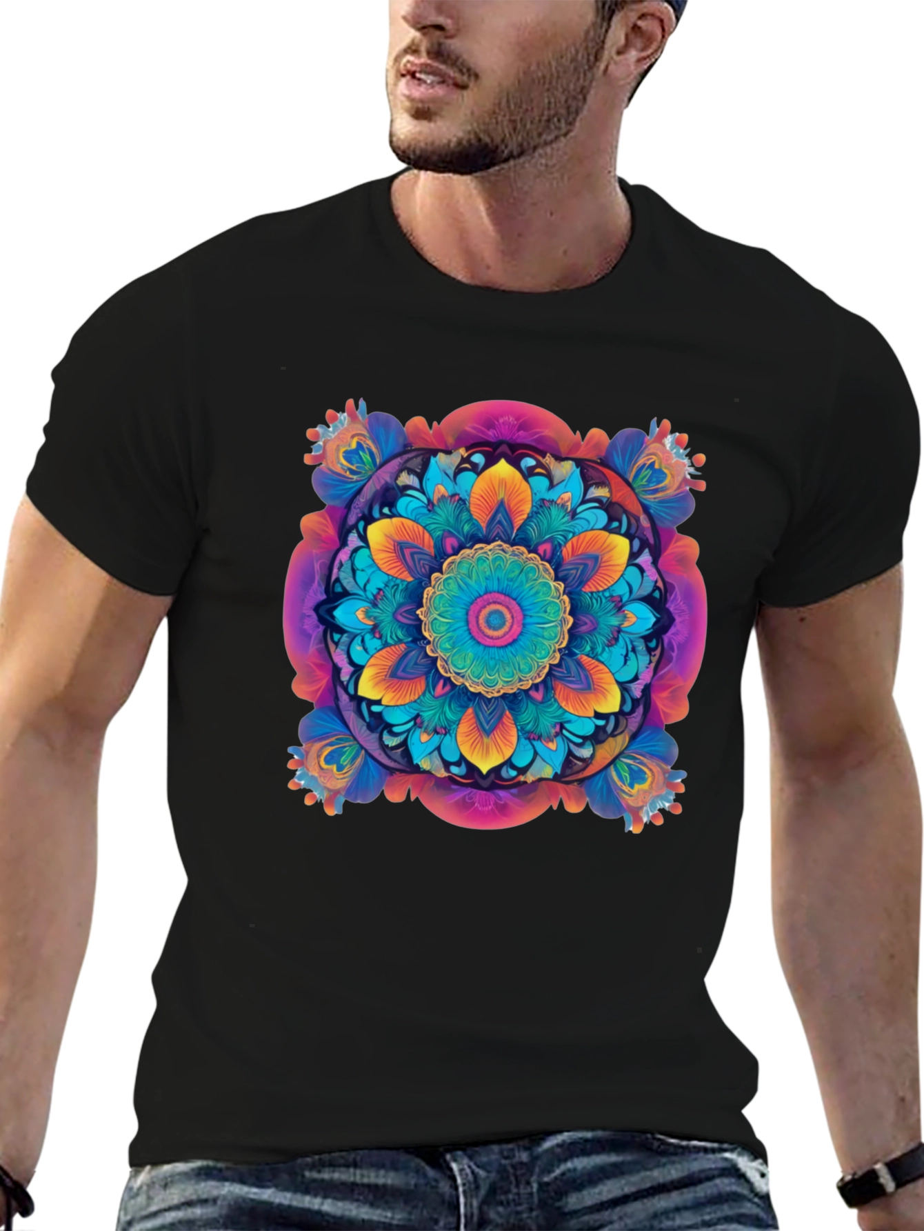 Vibrant Mandala Graphic Black T-Shirt