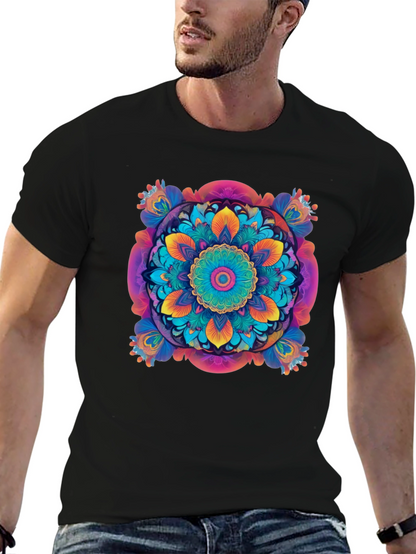 Vibrant Mandala Graphic Black T-Shirt