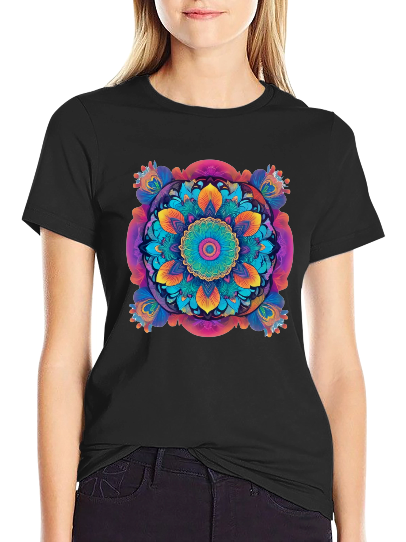 Vibrant Mandala Graphic Black T-Shirt