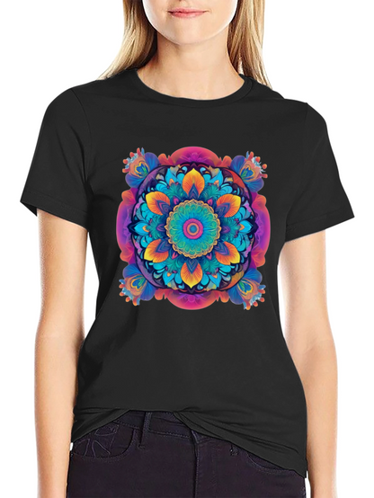 Vibrant Mandala Graphic Black T-Shirt