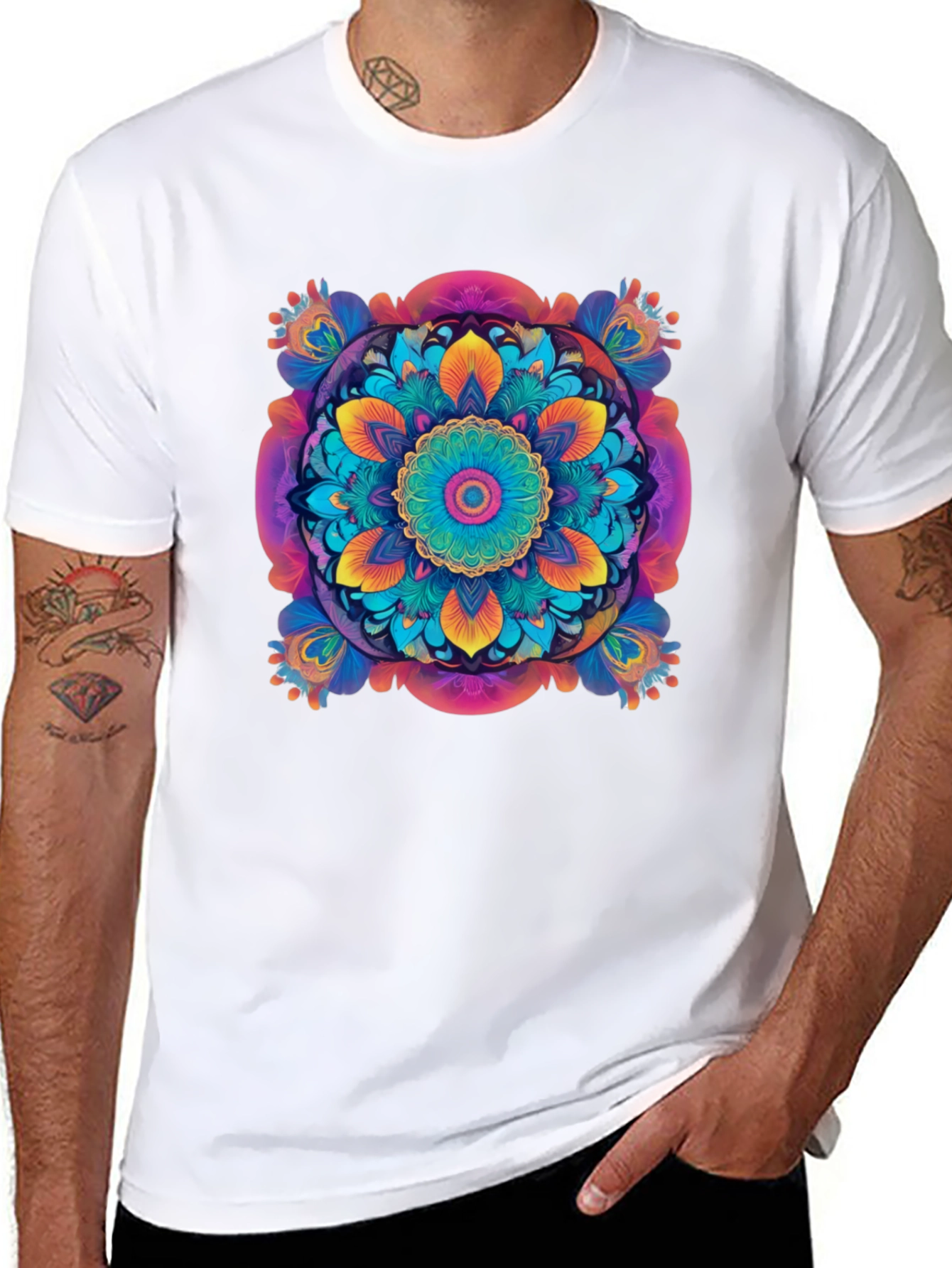 Vibrant Mandala Graphic Black T-Shirt