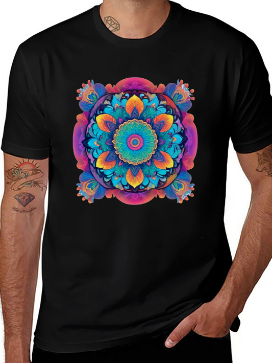 Vibrant Mandala Graphic Black T-Shirt