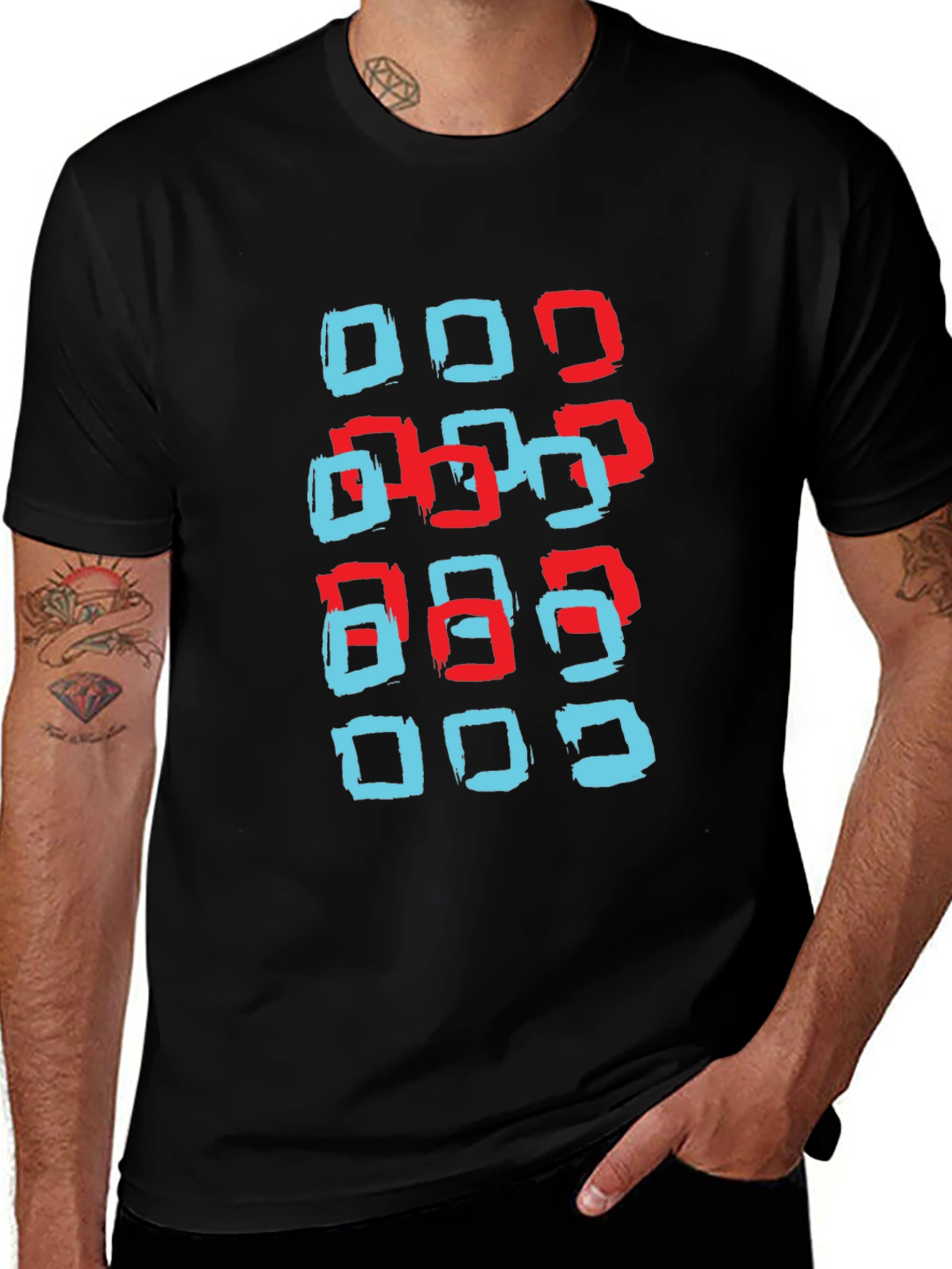 Modern Squares Graphic T-Shirt - Black