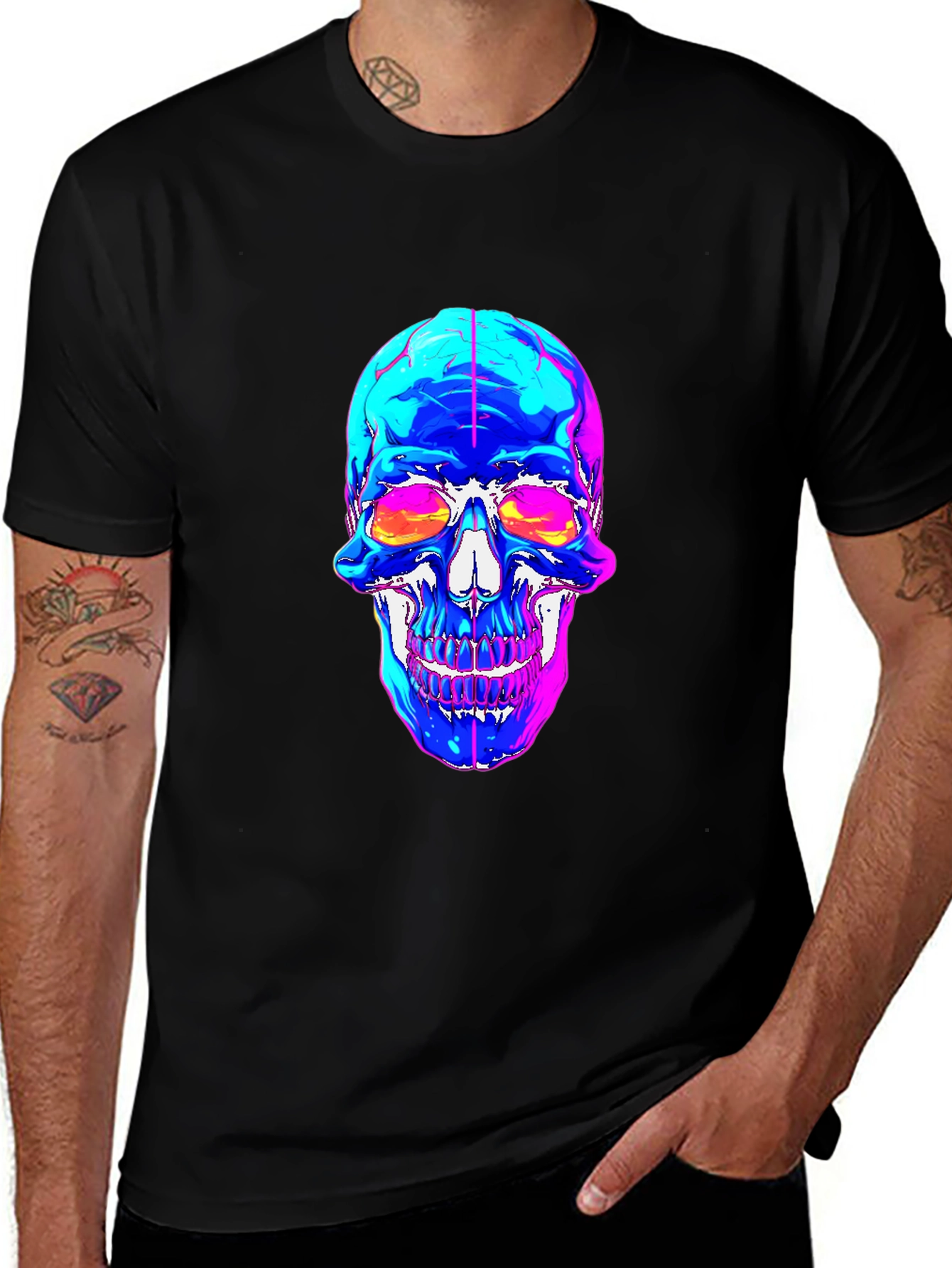 Vaporwave Skull Graphic Tee - Black
