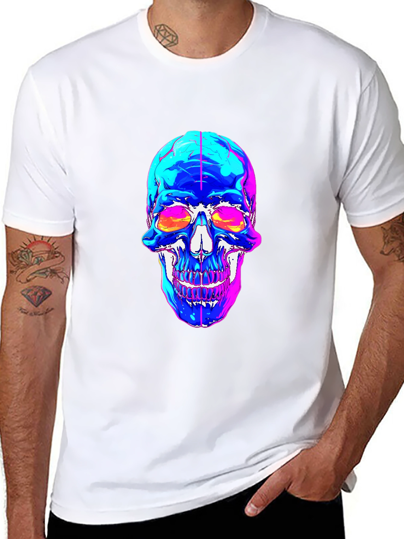 Vaporwave Skull Graphic Tee - Black