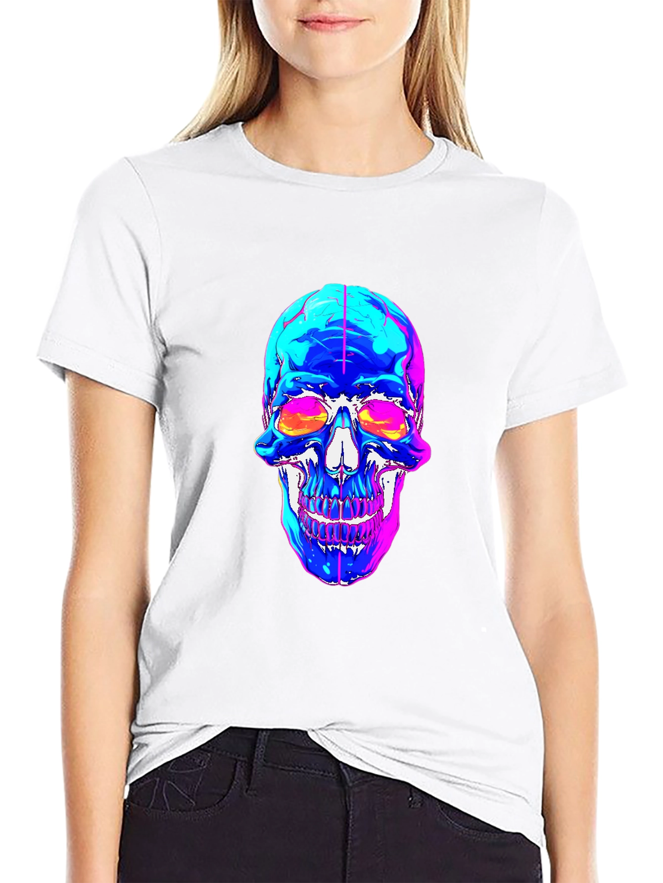 Vaporwave Skull Graphic Tee - Black