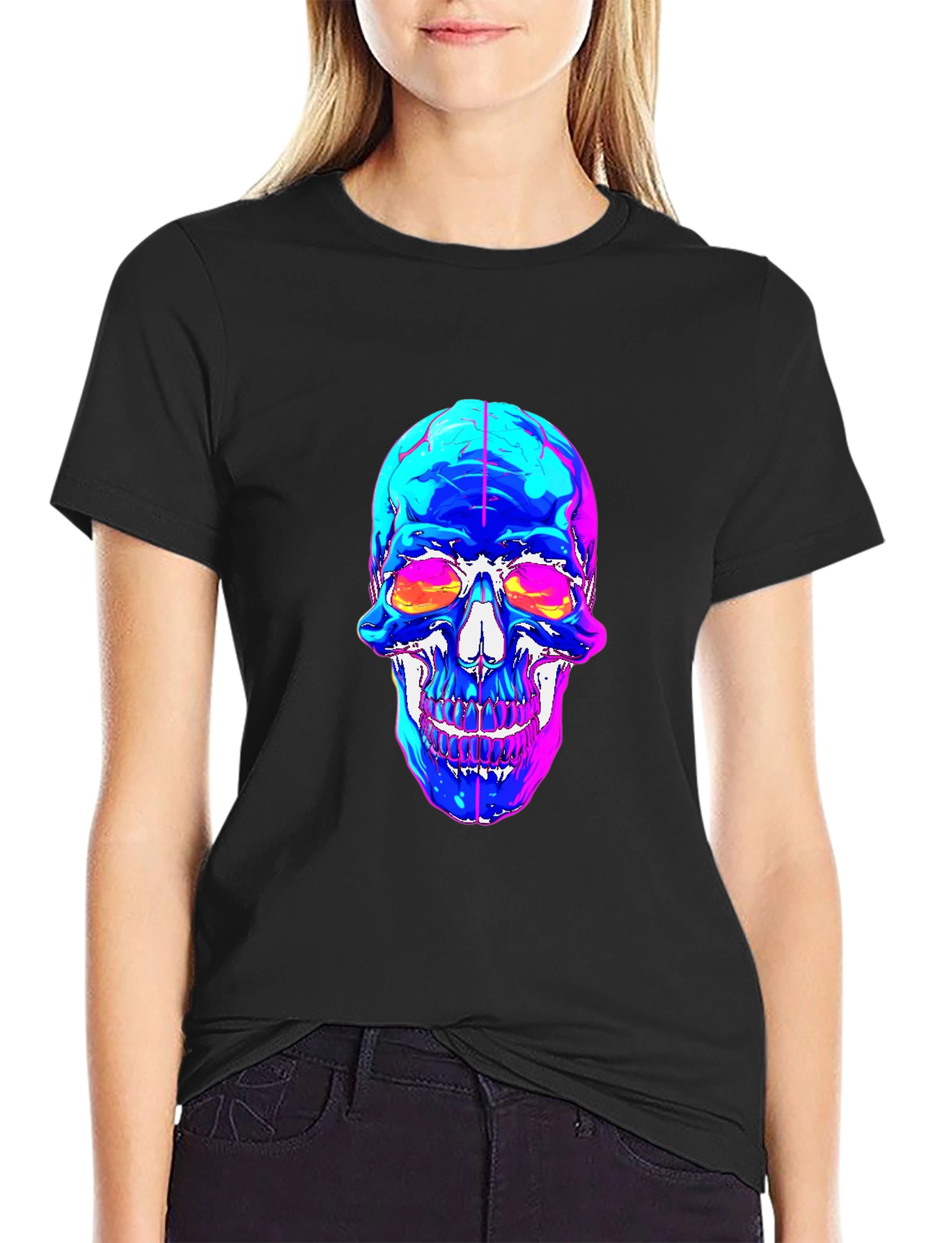 Vaporwave Skull Graphic Tee - Black