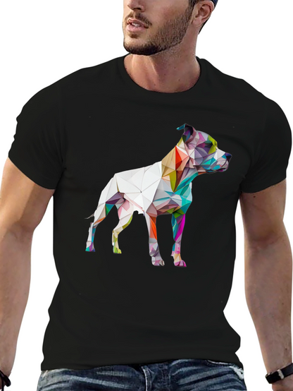 Geometric Dog Graphic Print Black T-Shirt