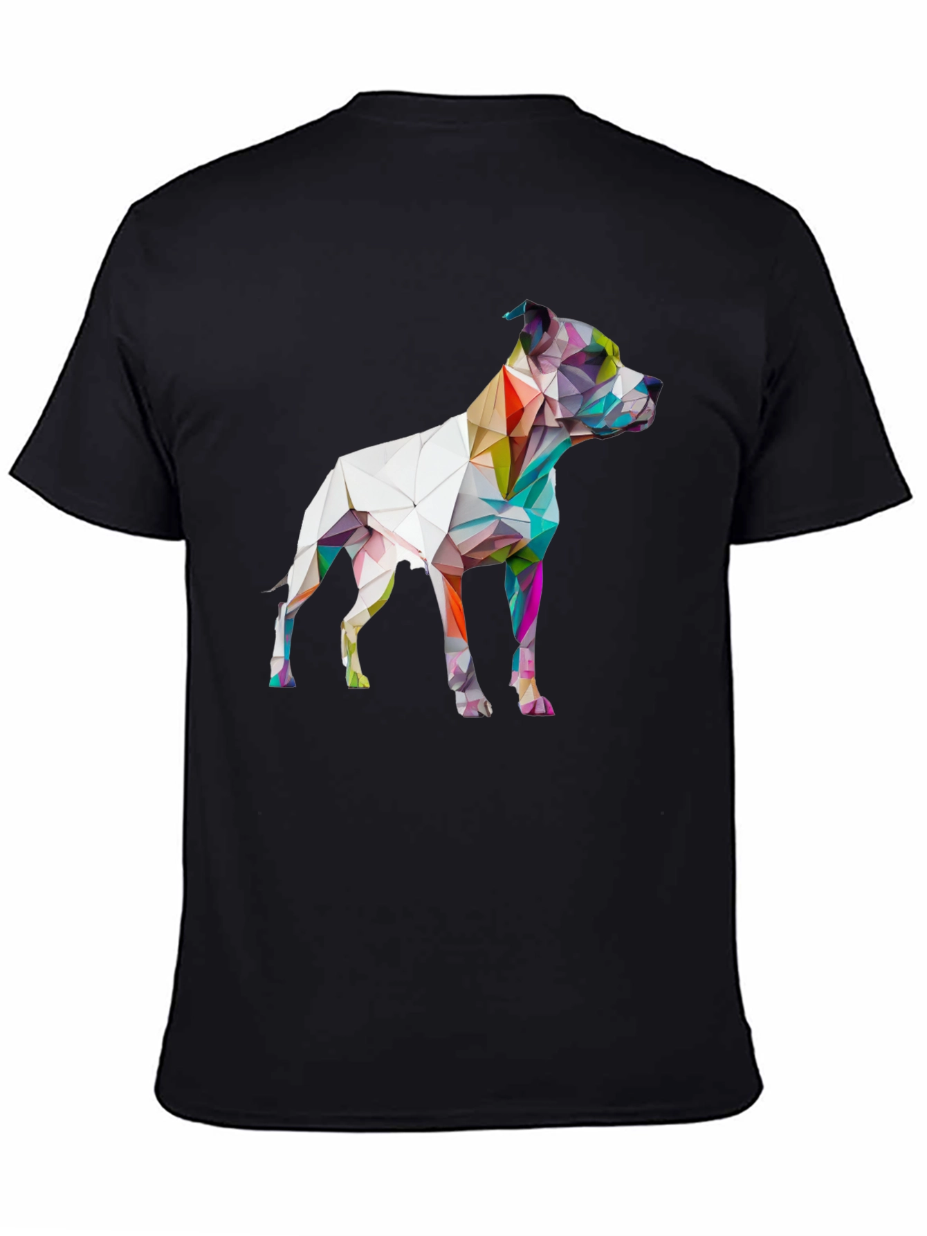 Geometric Dog Graphic Print Black T-Shirt