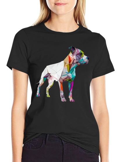 Geometric Dog Graphic Print Black T-Shirt