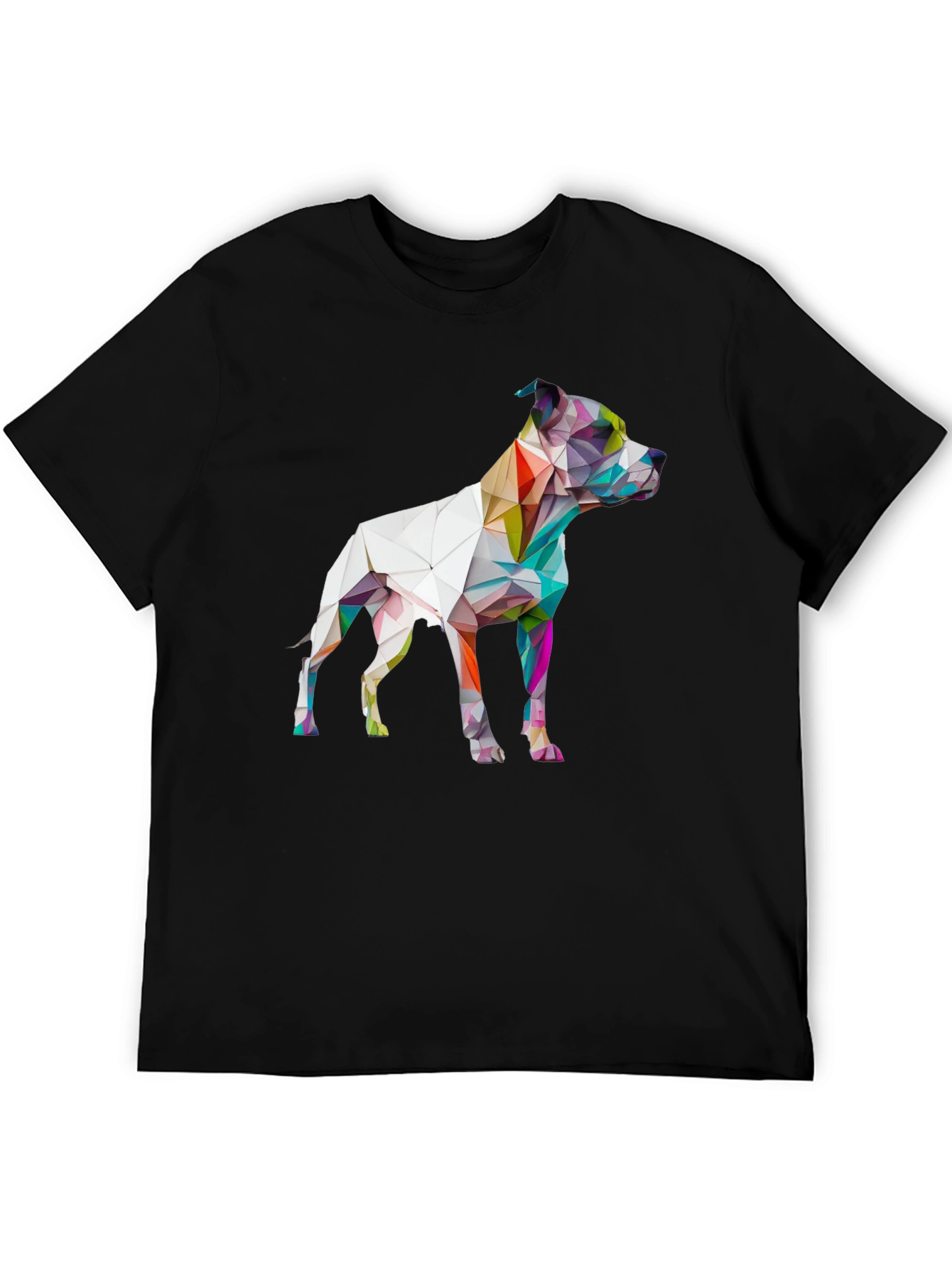 Geometric Dog Graphic Print Black T-Shirt