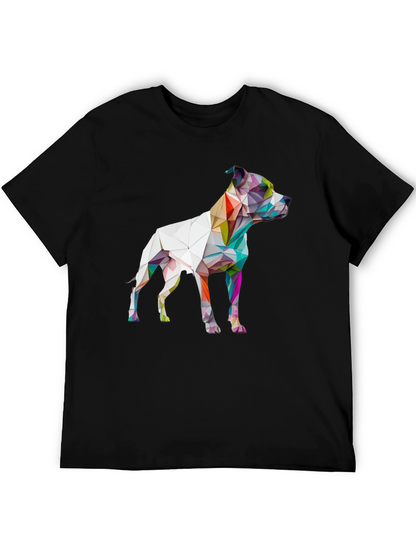 Geometric Dog Graphic Print Black T-Shirt