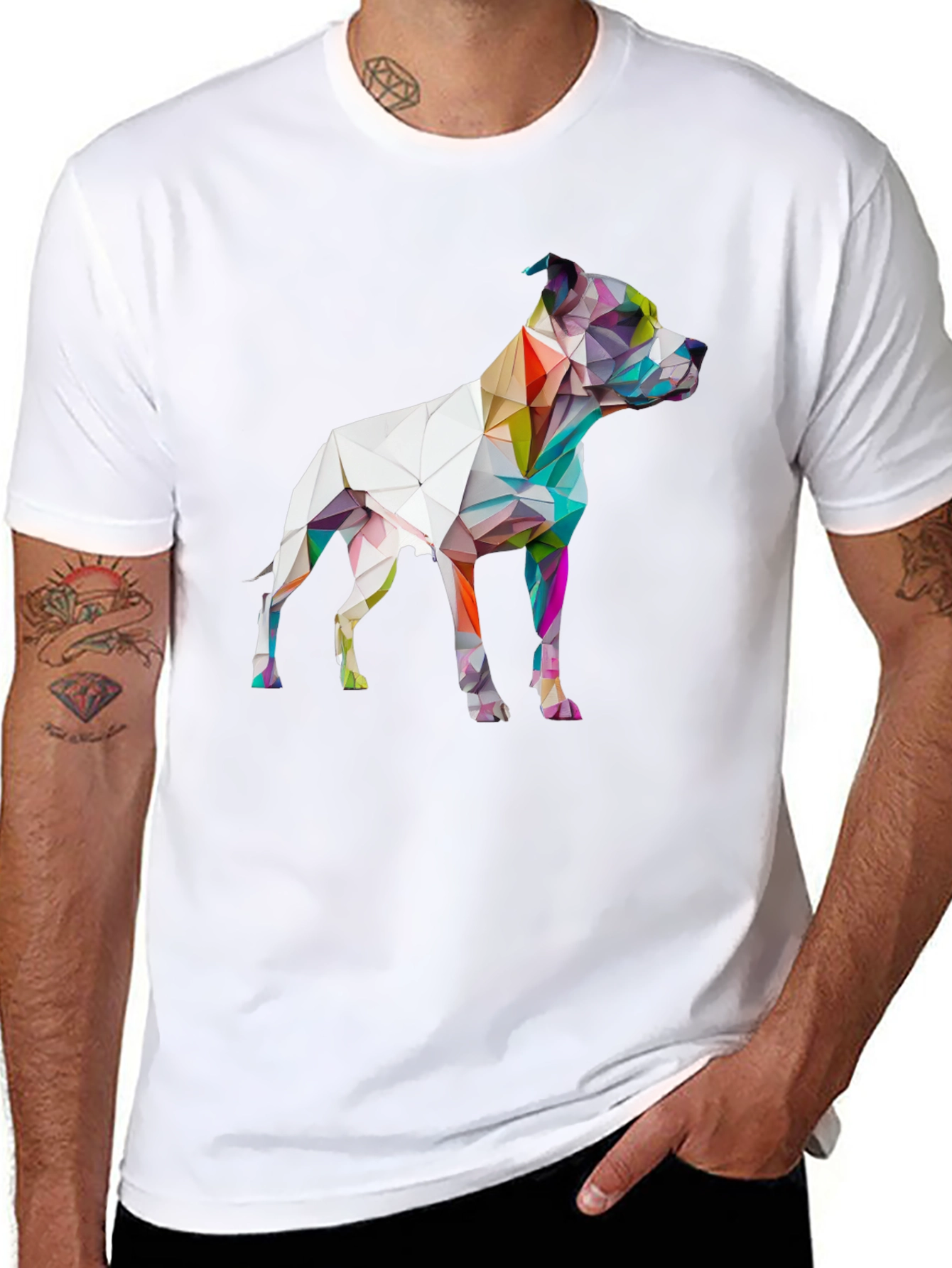 Geometric Dog Graphic Print Black T-Shirt