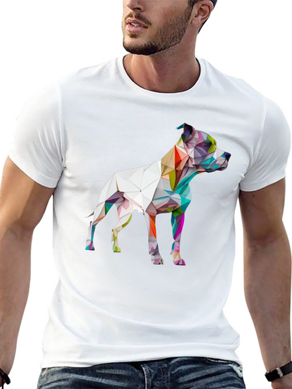Geometric Dog Graphic Print Black T-Shirt
