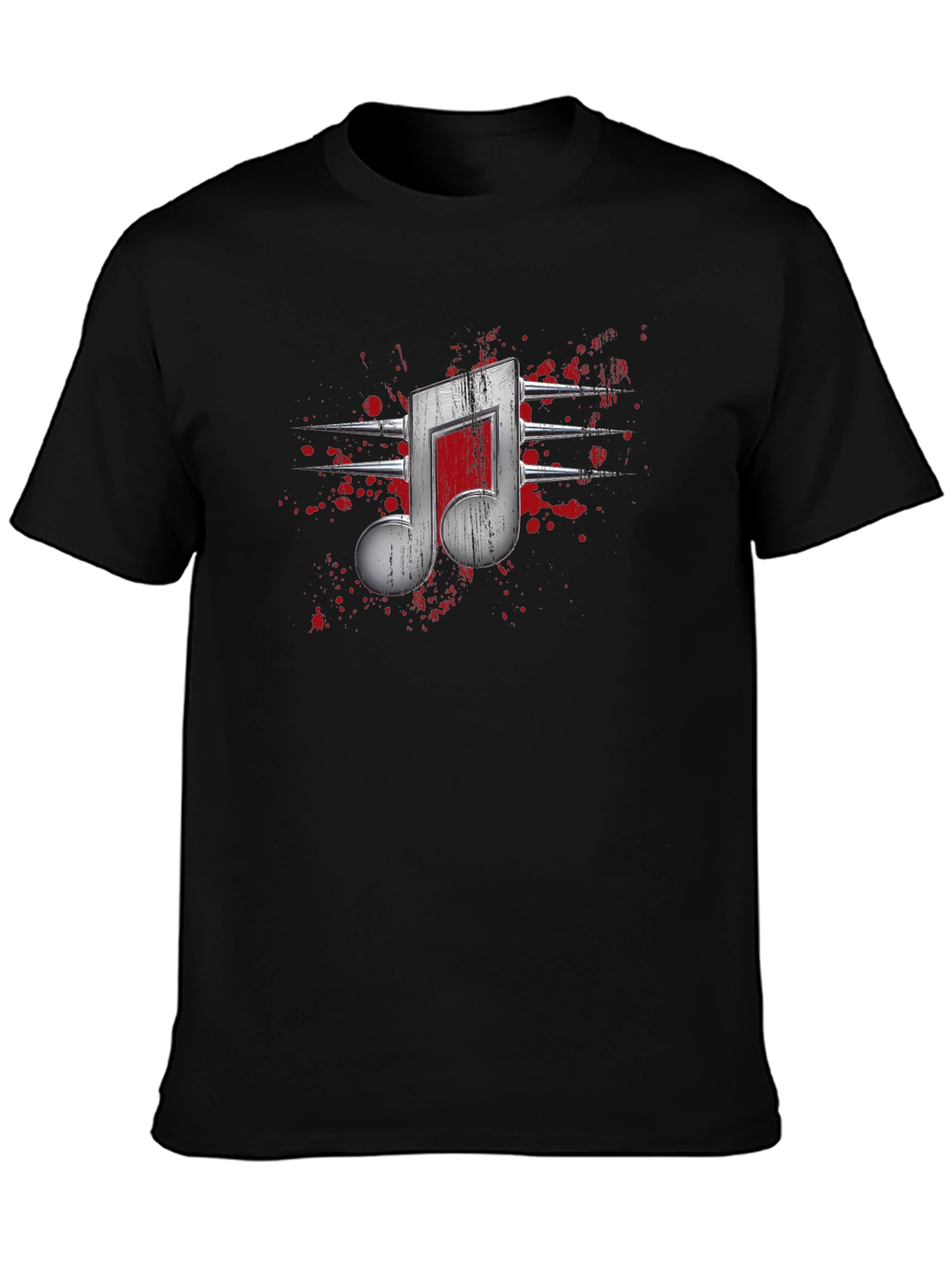 Edgy Music Note Graphic T-Shirt - Black