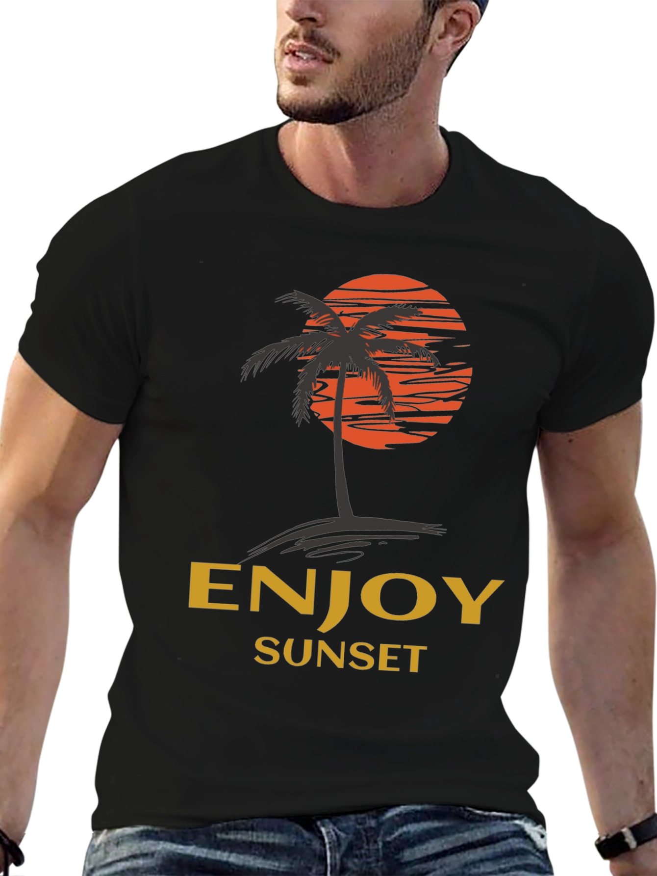 Enjoy Sunset Graphic Tee | Relaxed Fit Black T-Shirt