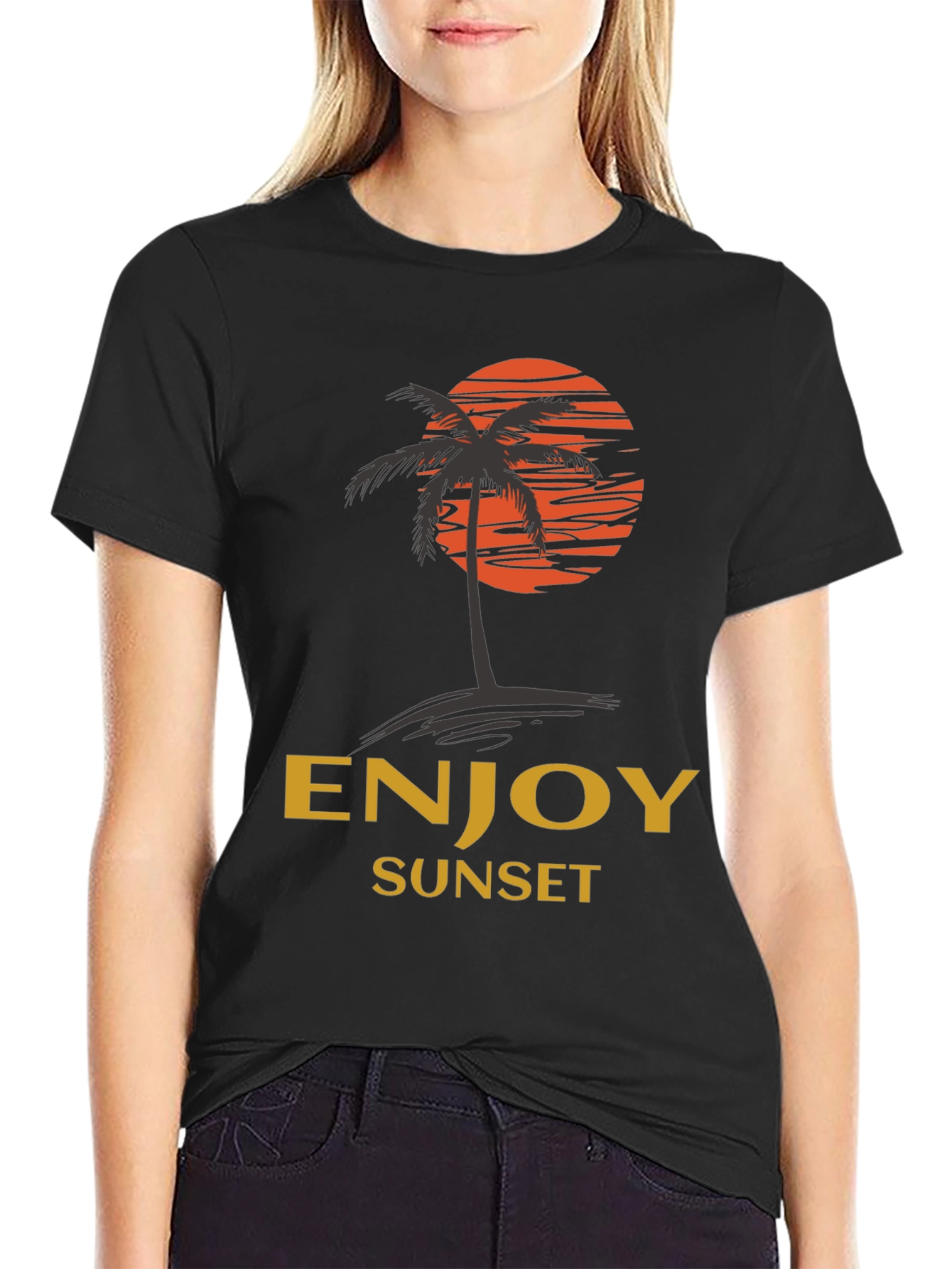 Enjoy Sunset Graphic Tee | Relaxed Fit Black T-Shirt
