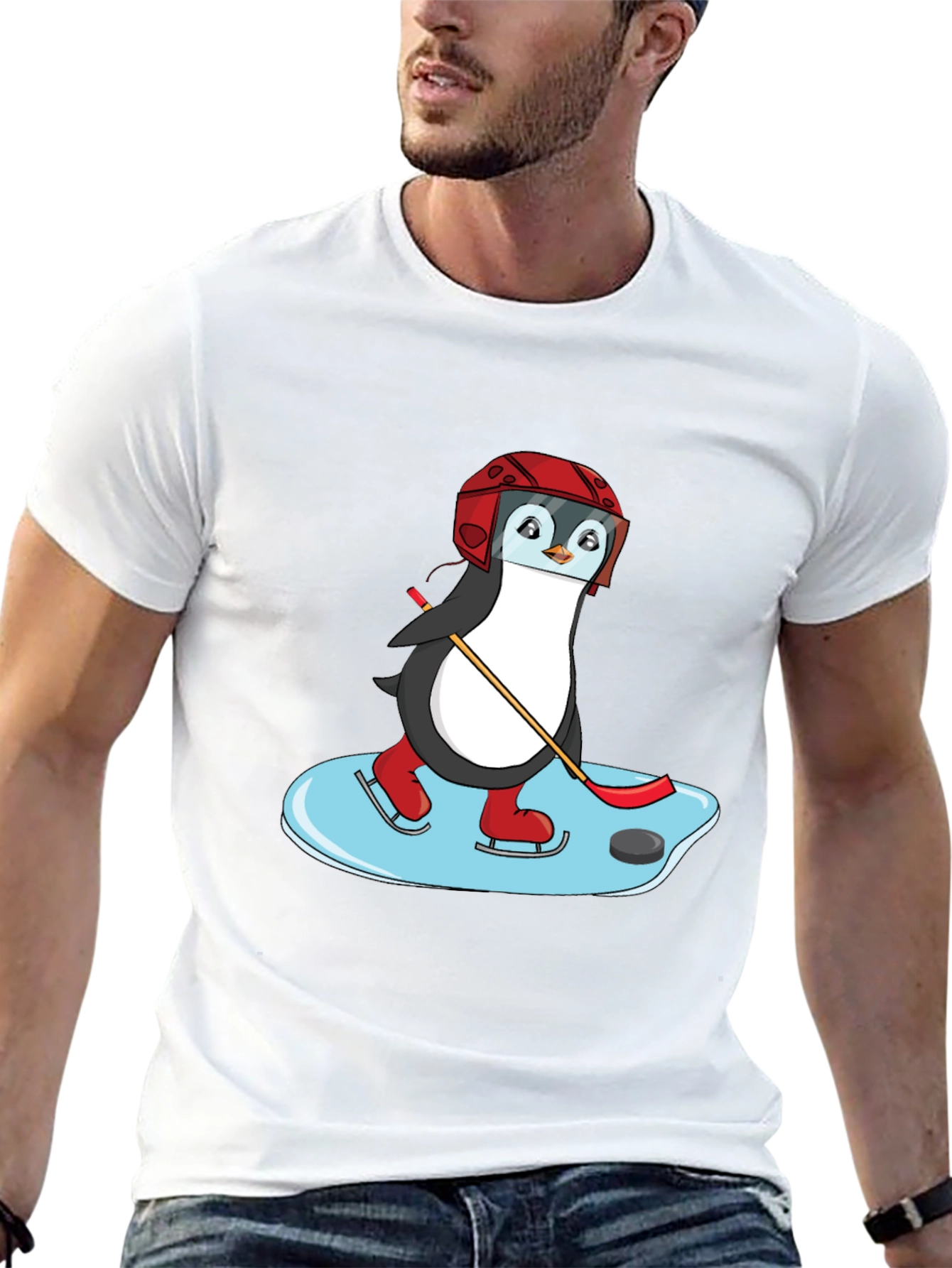 Hockey Penguin Graphic Tee - Cool Sports Shirt