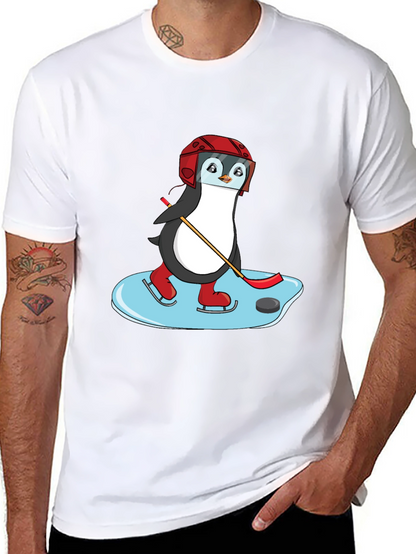 Hockey Penguin Graphic Tee - Cool Sports Shirt