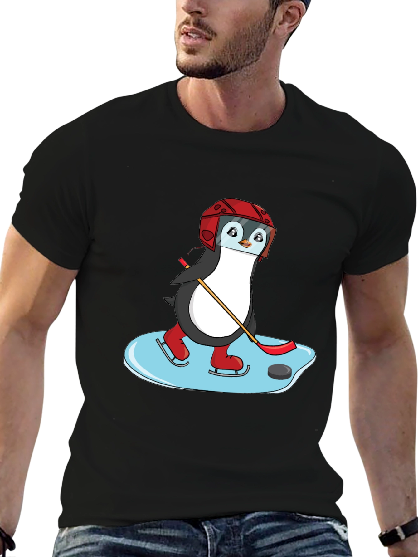 Hockey Penguin Graphic Tee - Cool Sports Shirt