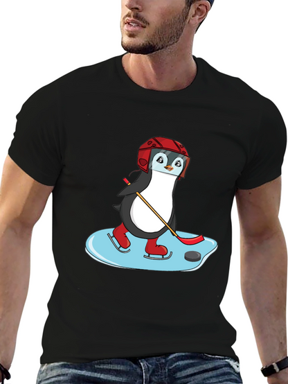 Hockey Penguin Graphic Tee - Cool Sports Shirt