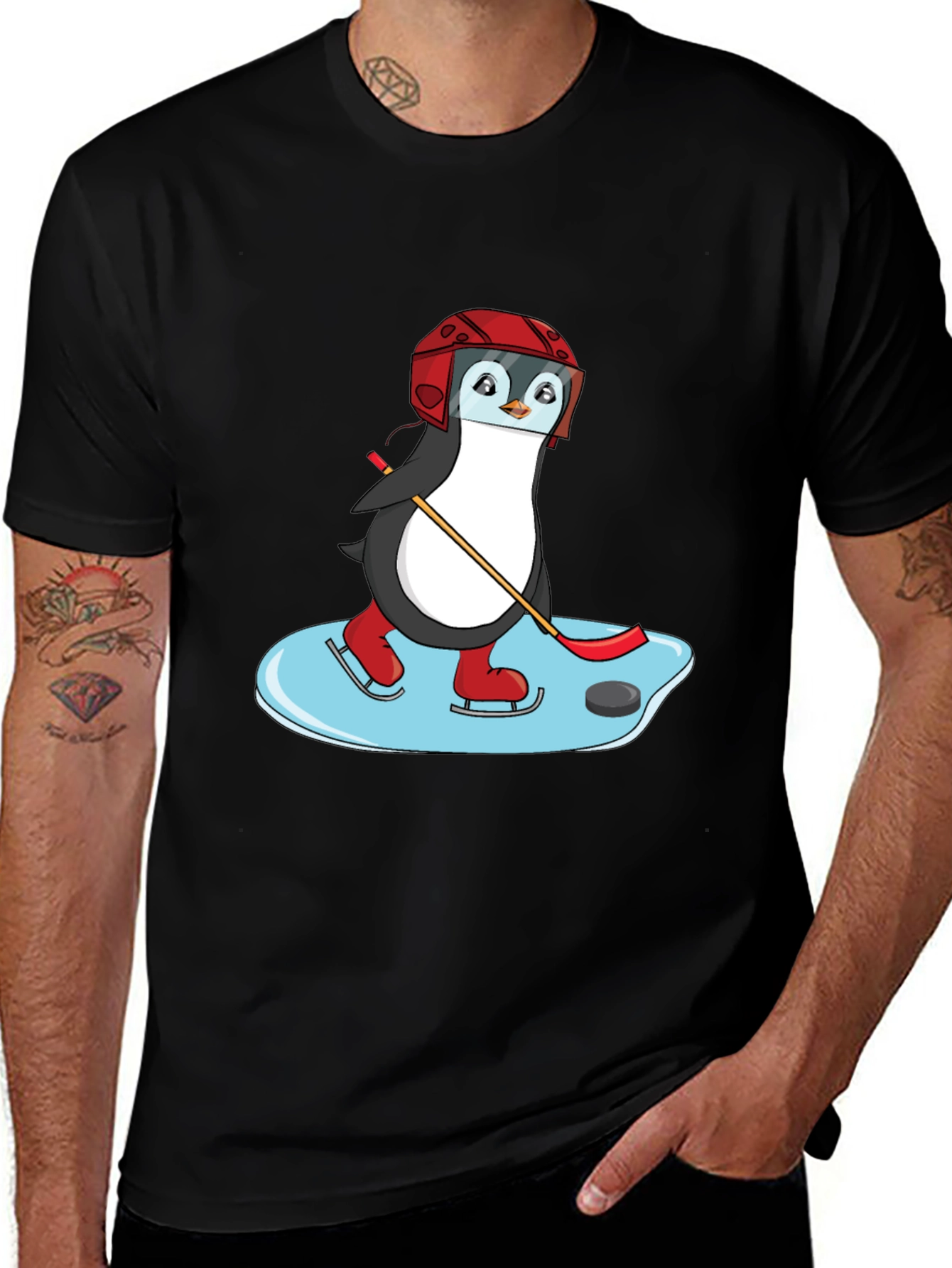Hockey Penguin Graphic Tee - Cool Sports Shirt
